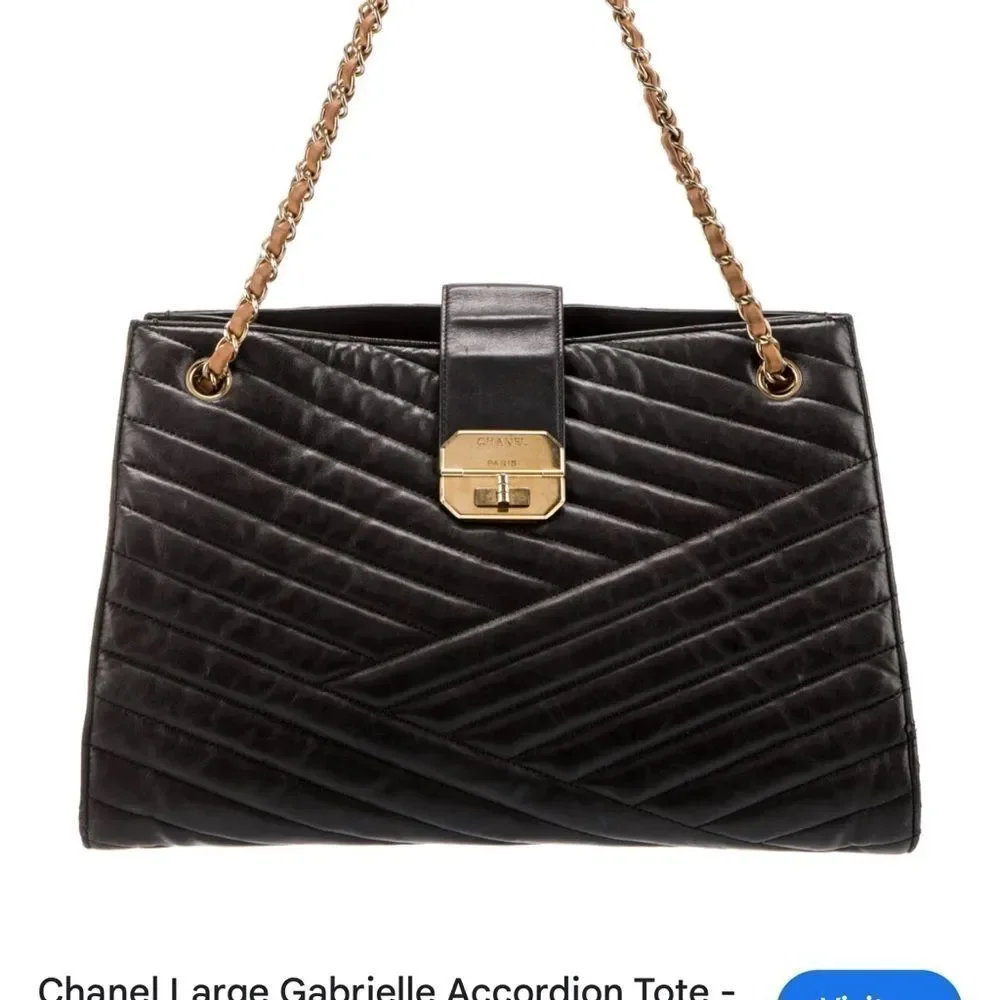 CHANEL Black Quilted Tote with Gold Chain